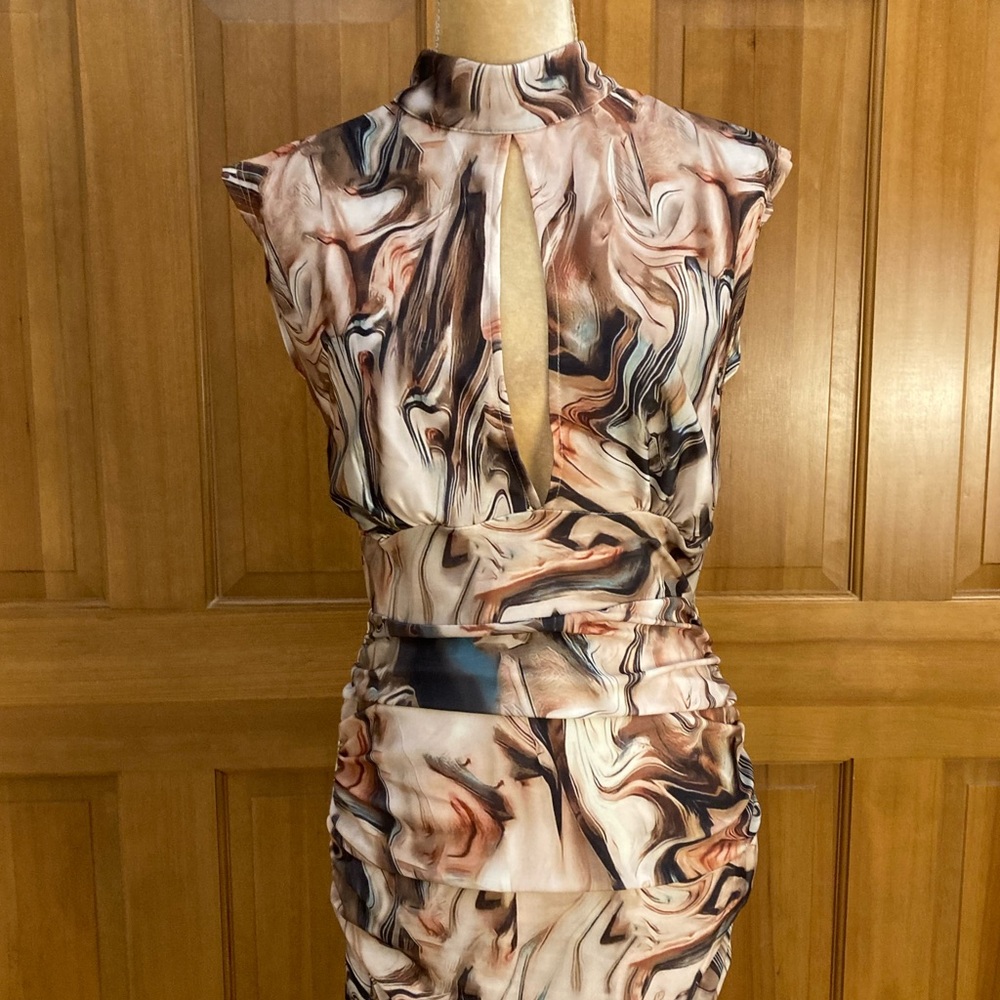 Marble Ruched Mini Designer Dress - Picture 2 of 16